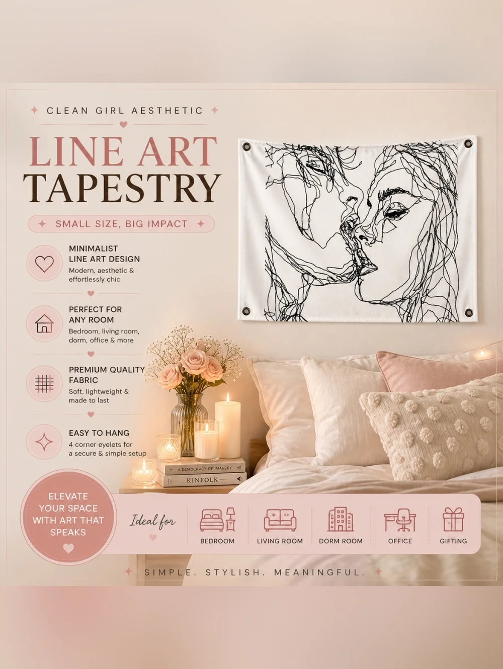 Abstract Couple Line Art Tapestry Small Wall Hanging Bedroom Aesthetic Romance